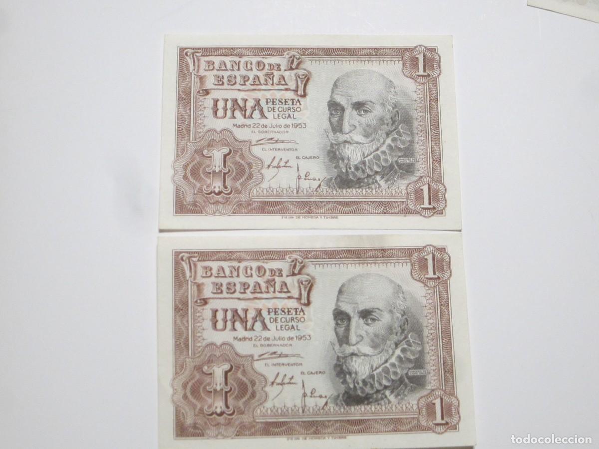 Notas espanholas: 1 PESETA DE 1953 (PAREJA CORRELATIVA) SERIE A-413/414 (ESTADO ESPA&Ntilde;OL- FRANCO) ESCASA SERIE