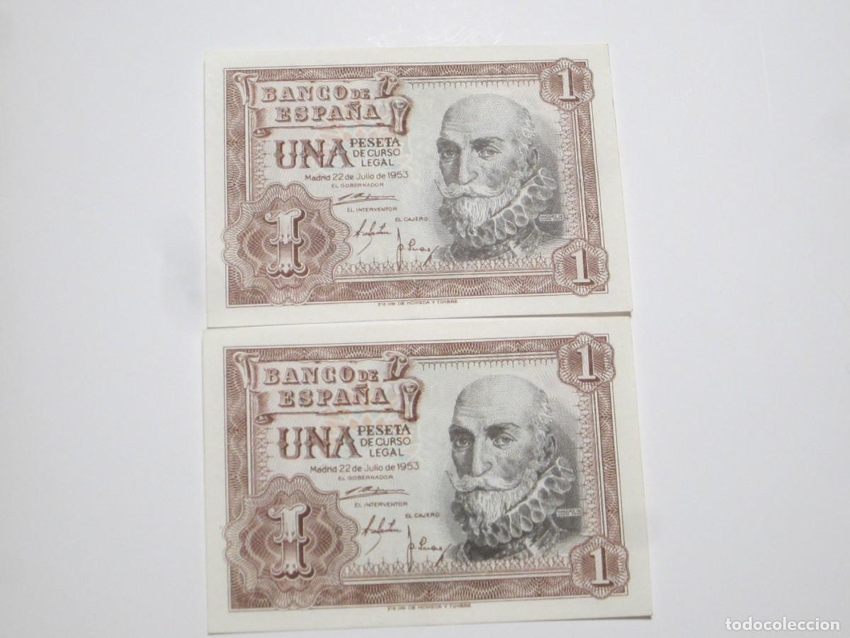 Billets espagnols: 1 PESETA DE 1953 (PAREJA CORRELATIVA) SERIE A-445/446 (ESTADO ESPA&Ntilde;OL- FRANCO) ESCASA SERIE