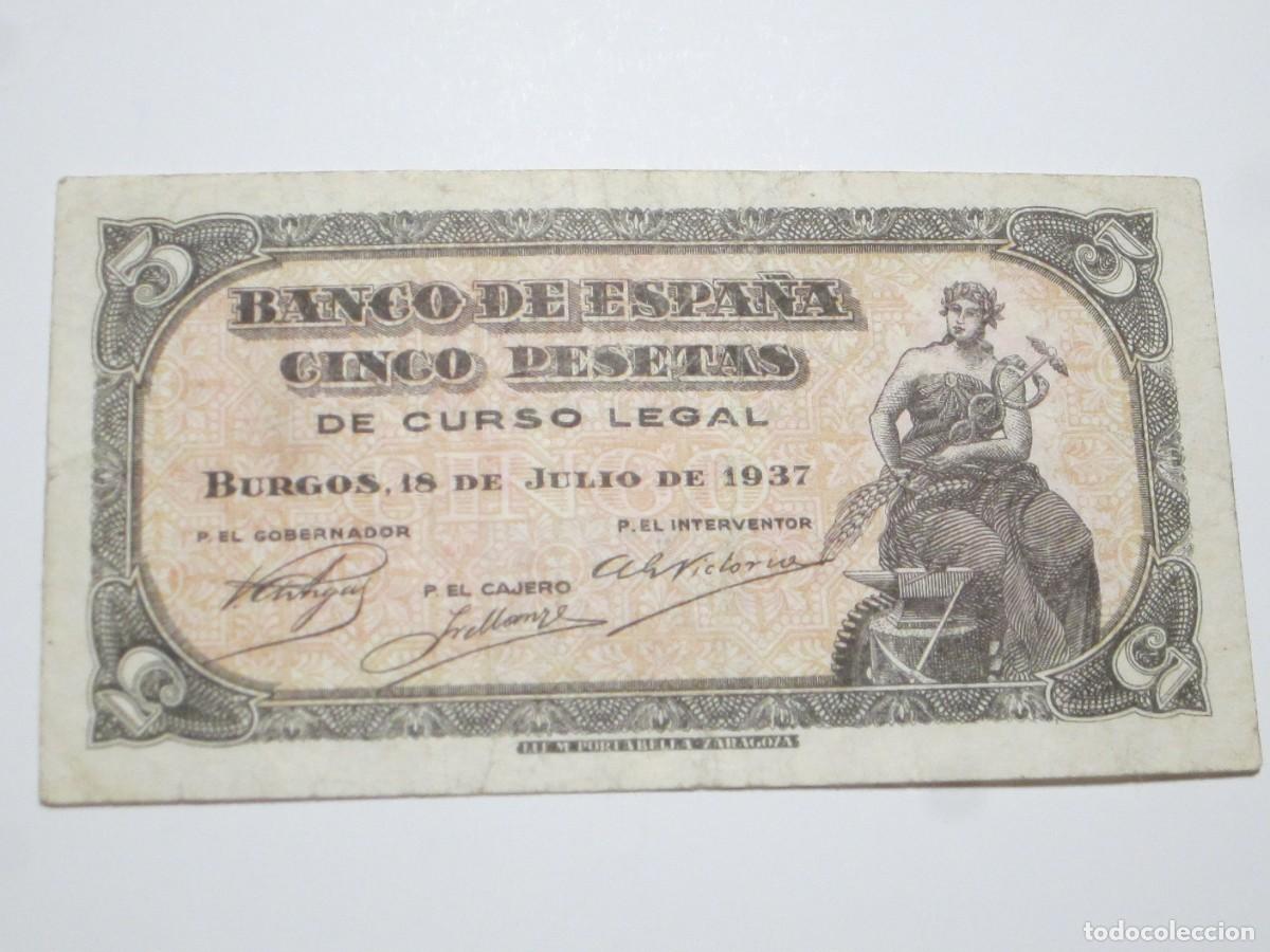 Billets espagnols: 5 PESETAS DE 1937 SERIE B-390 (ESTADO ESPA&Ntilde;OL-FRANCO) ESCASO