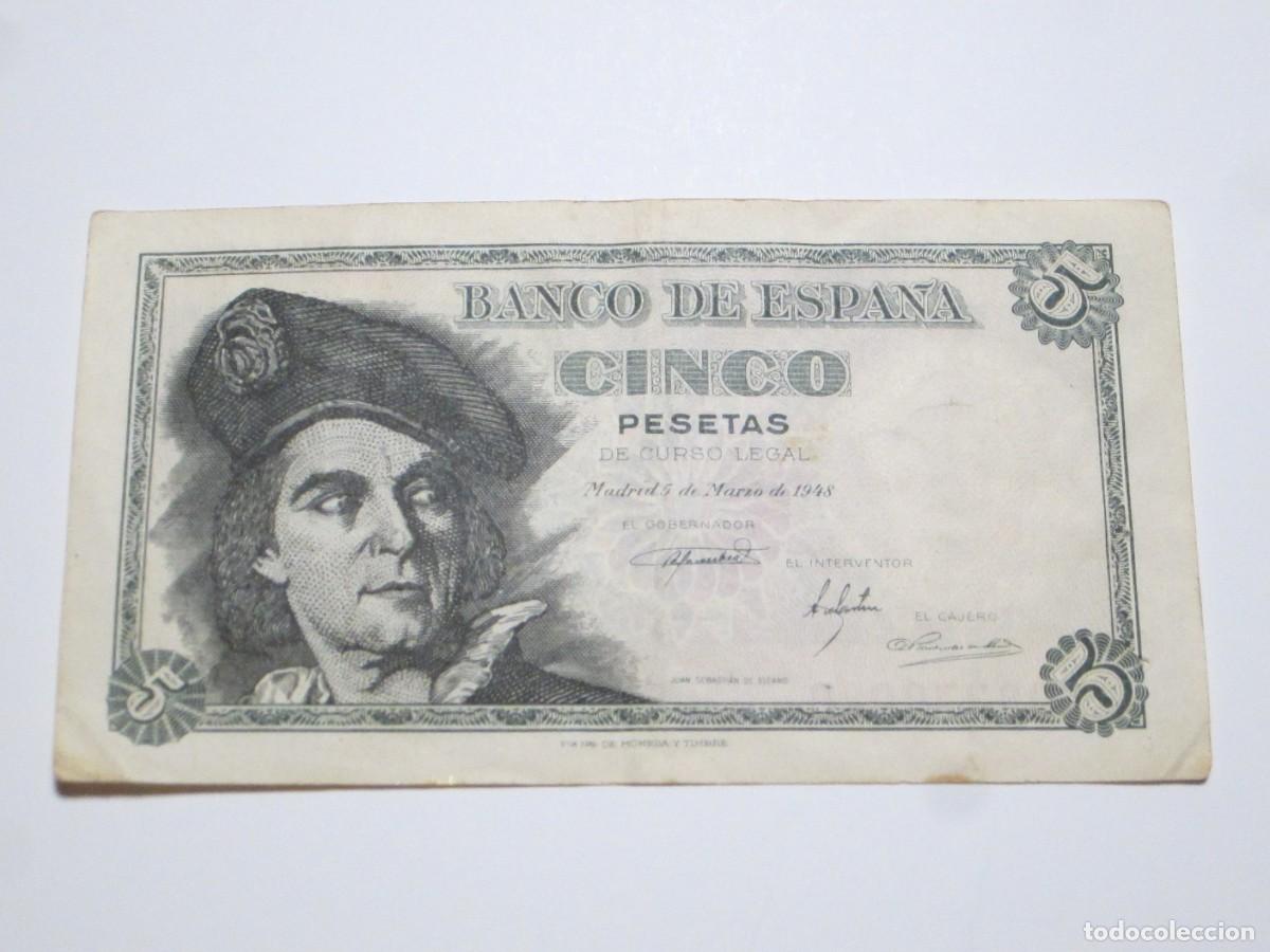 Spanische Banknoten: 5 PESETAS DE 1948 SERIE J-020 (ESTADO ESPA&Ntilde;OL-FRANCO)