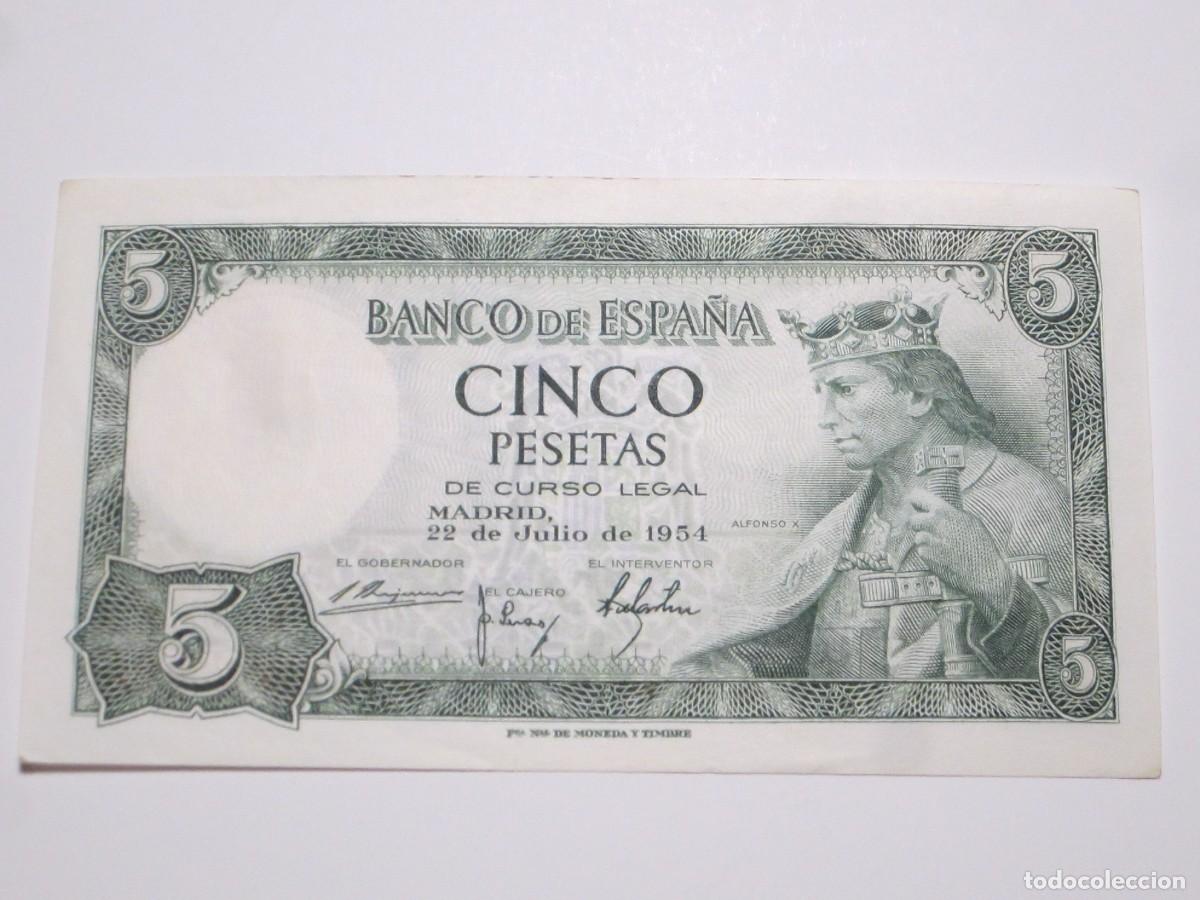 Notas espanholas: 5 PESETAS DE 1954 SERIE J-324 (ESTADO ESPA&Ntilde;OL-FRANCO)
