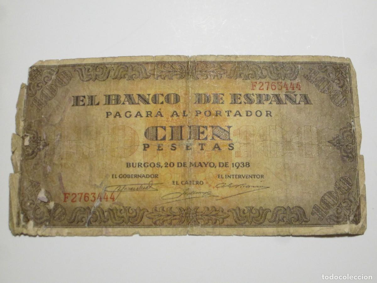 Billetes espa&ntilde;oles: 100 PESETAS DE 1938 SERIE F-444 (ESTADO ESPA&Ntilde;OL-FRANCO)