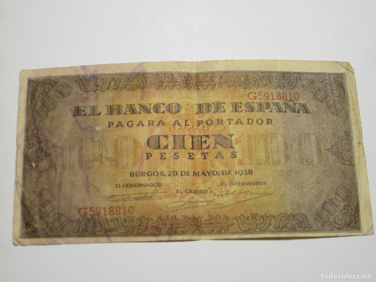 Billetes espa&ntilde;oles: 100 PESETAS DE 1938 SERIE G-810 (ESTADO ESPA&Ntilde;OL-FRANCO)