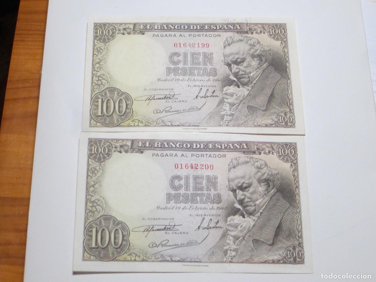 Billets espagnols: 100 PESETAS DE 1946 (PAREJA CORRELATIVA) SIN SERIE-199/200 FINAL DE TACO(ESTADO ESPA&Ntilde;OL-FRANCO)RARA