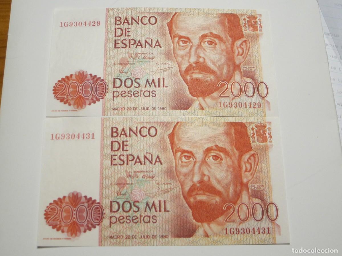 Billetes espa&ntilde;oles: 2000 PESETAS DE 1980 PAREJA DE IMPARES (NUMERACI&Oacute;N GRANDE) SERIE 1G-429/431