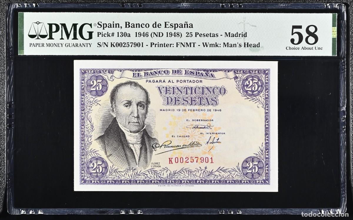 Billets espagnols: &Uacute;LTIMA SERIE K **** PMG 58 | SOLO ACEPTO PAYPAL| BILLETE 25 PESETAS 1946 LEER DESCRIPCION