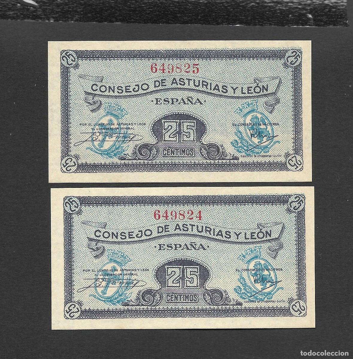 Billetes espa&ntilde;oles: PAREJA CORRELATIVA 25 CENTIMOS 1937 CONSEJO DE ASTURIAS Y LEON S/C