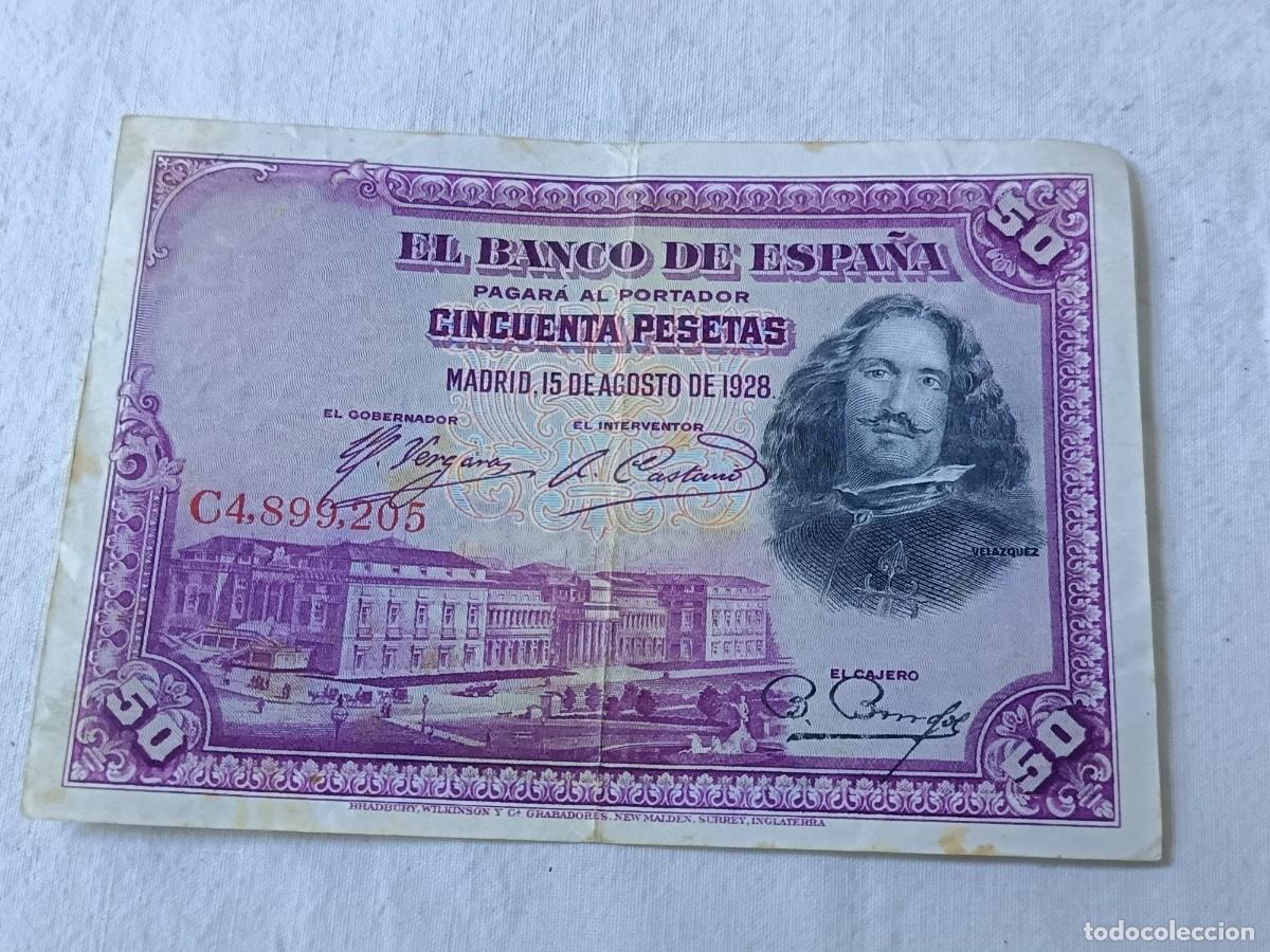 Billetes espa&ntilde;oles: Antiguo Billete Espa&ntilde;ol, 50 pesetas, 1928