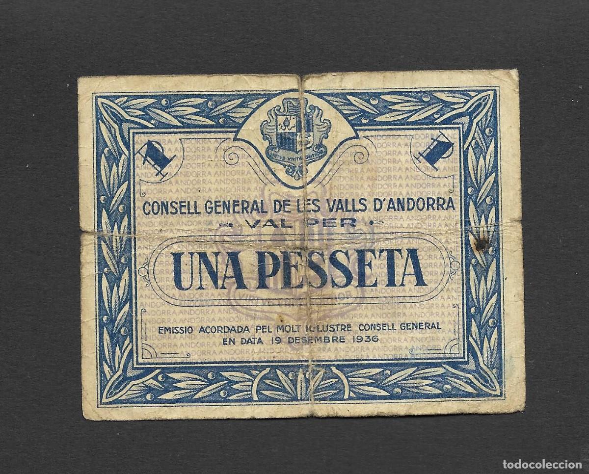 Billetes espa&ntilde;oles: ANDORRA 1 PESETA 1936 AZUL