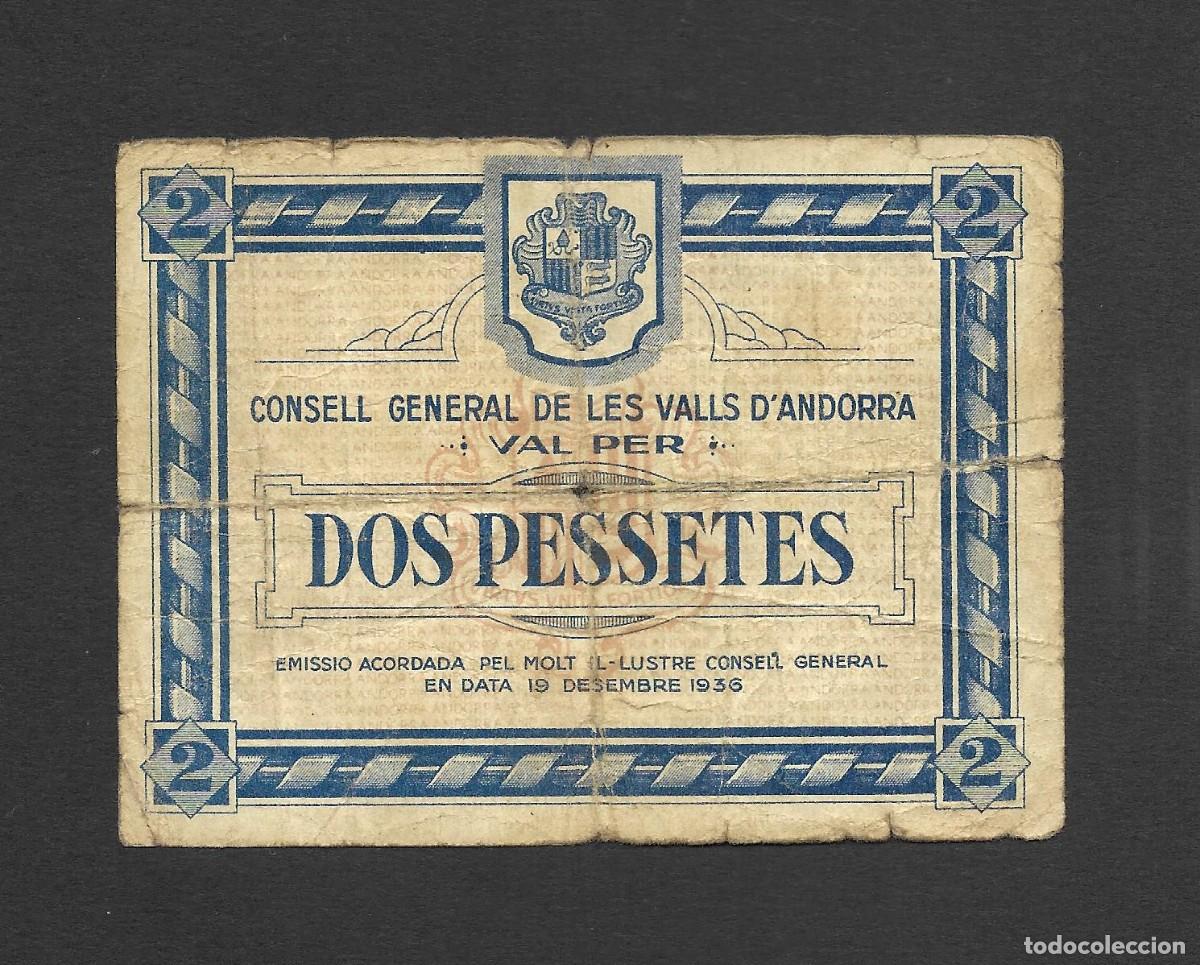Billetes espa&ntilde;oles: ANDORRA 2 PESETAS 1936 AZUL