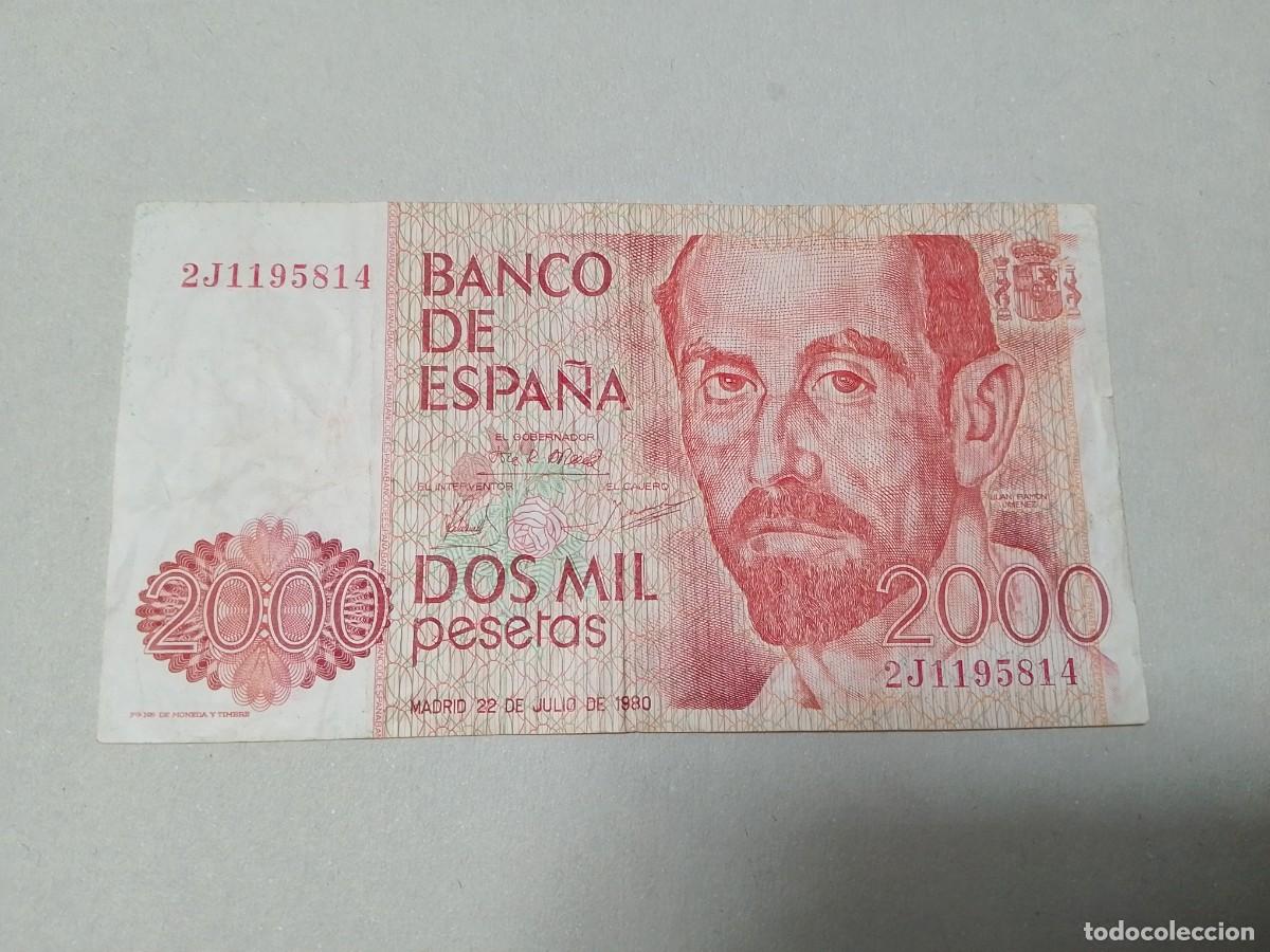 Billetes espa&ntilde;oles: 2000 pesetas 1980 serie 2J, &uacute;ltima emitida