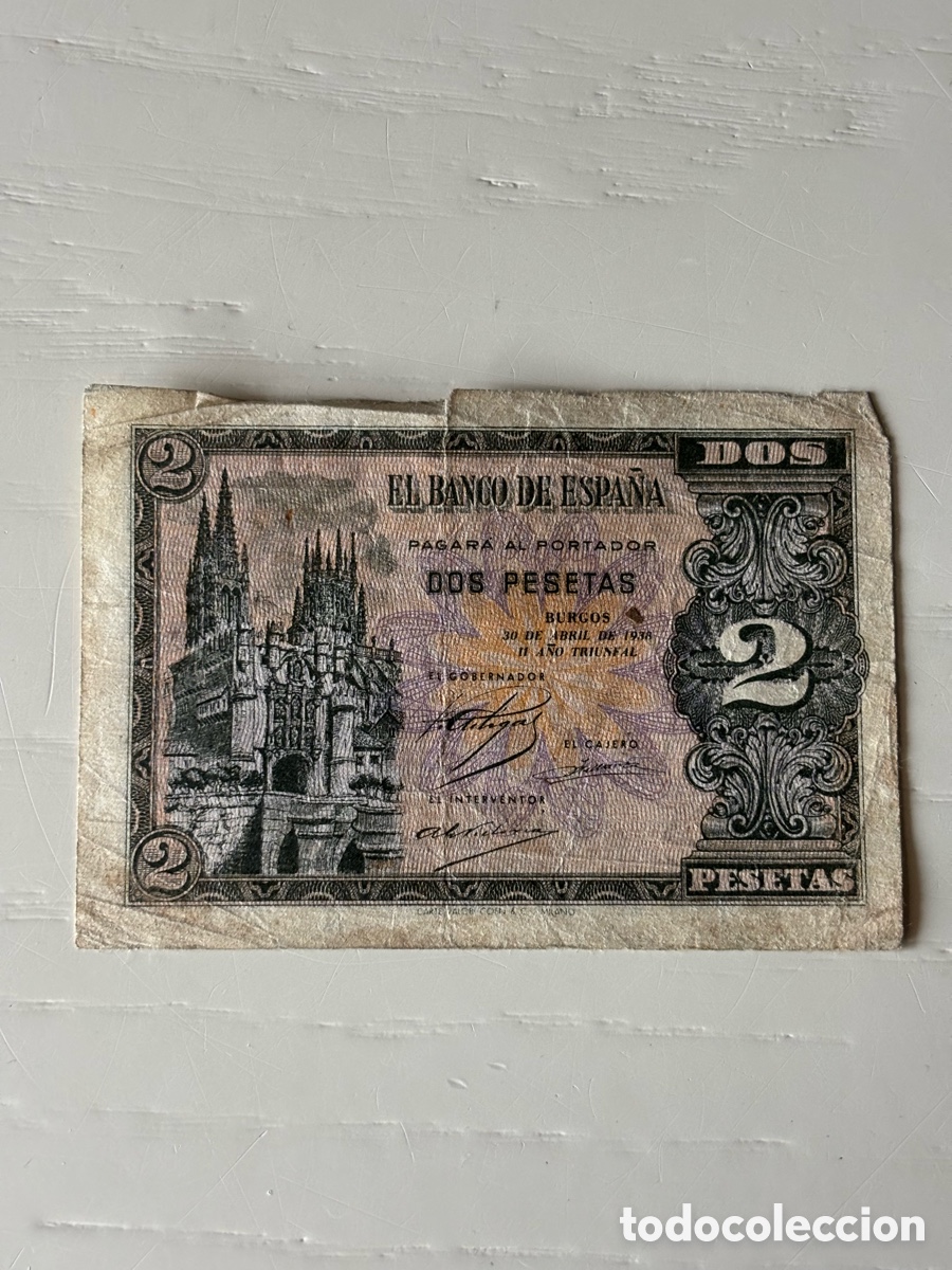 Billetes espa&ntilde;oles: Billete dos pesetas Burgos 1938