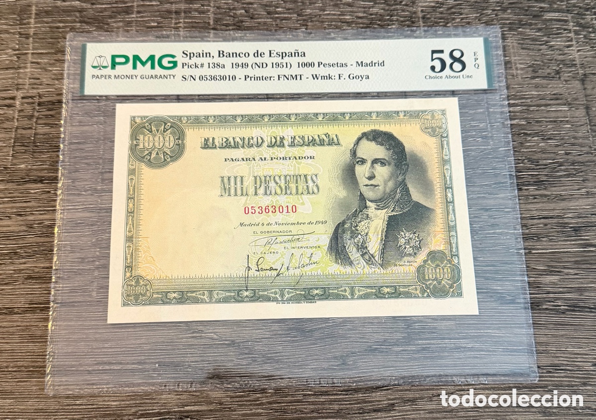 Billetes espa&ntilde;oles: Pmg 58 epq / 1000 pesetas 1949