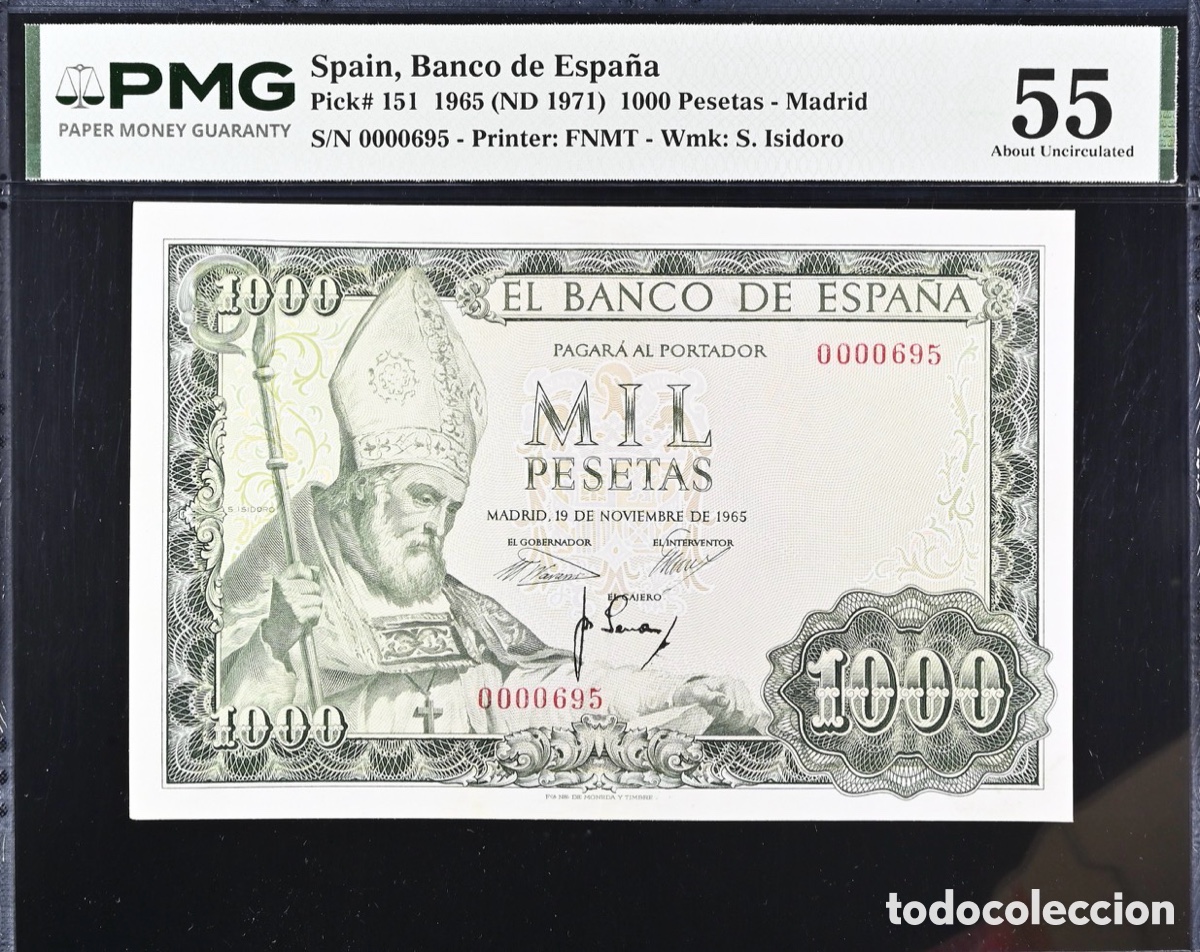 Billetes espa&ntilde;oles: PMG 55 / 1000 Pesetas 1965 Sin Serie Baj&iacute;simo