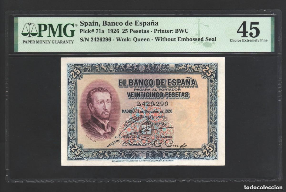 Billets espagnols: SIN SERIE XAVIER PMG 45 RARO | SOLO ACEPTO PAYPAL| BILLETE 25 PESETAS 1926 LEER DESCRIPCION