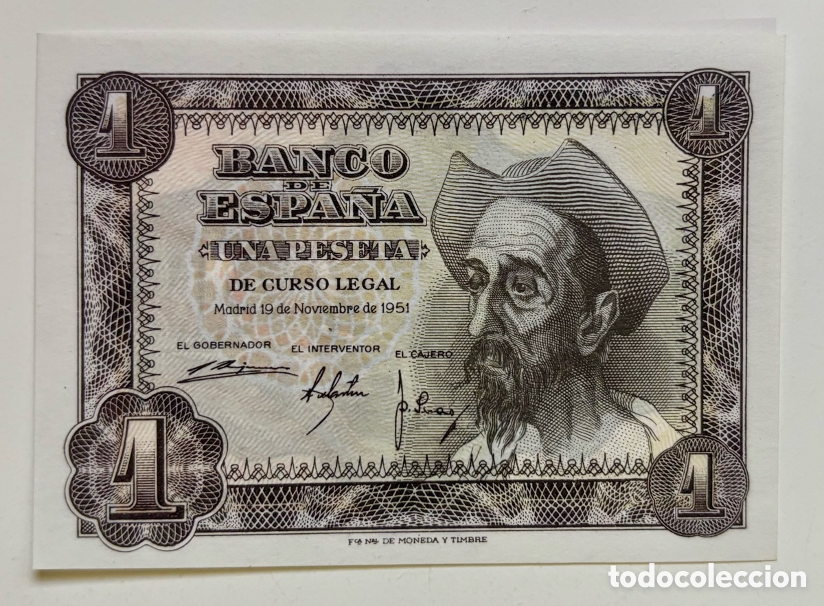 Billetes espa&ntilde;oles: Billete 1 Peseta 1951 SC . Quijote