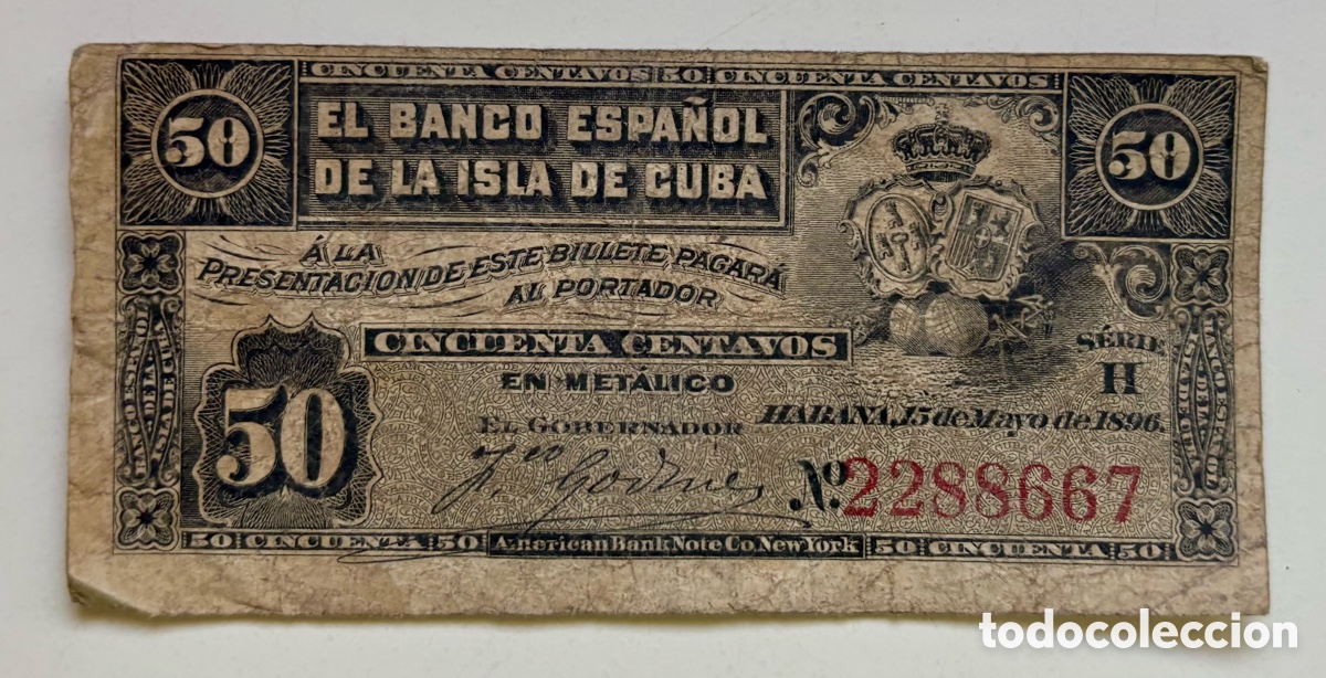 Billetes espa&ntilde;oles: Billete 50 centavos 1896 Banco Espa&ntilde;ol Isla de Cuba