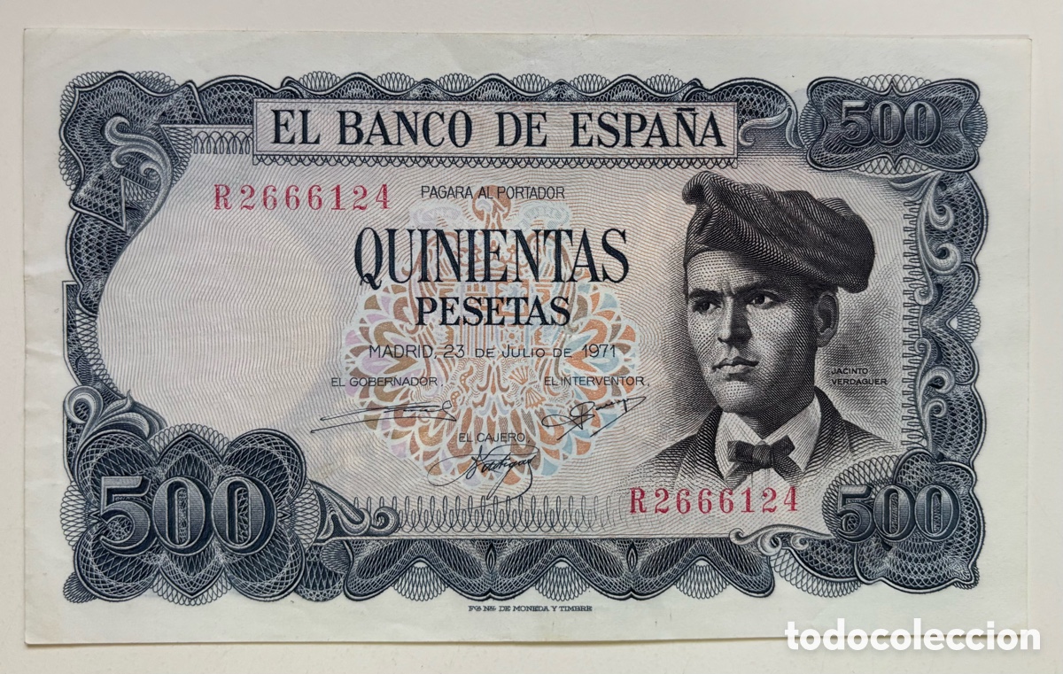 Billetes espa&ntilde;oles: Billete 500 Pesetas 1971. Verdaguer