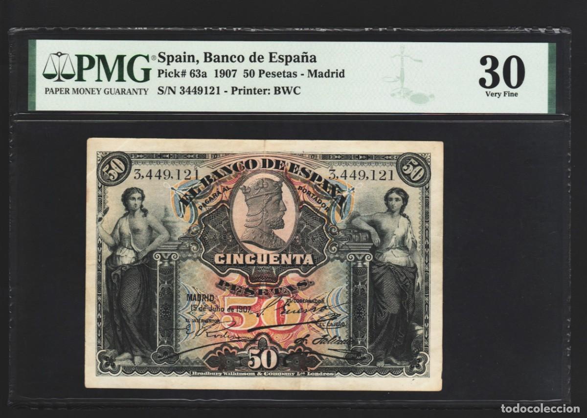 Billets espagnols: CL&Aacute;SICO ALEGOR&Iacute;AS PMG 30 PRECIOSO EJEMPLAR| SOLO ACEPTO PAYPAL| BILLETE 50 PESETAS 1907 LEER DESCRI