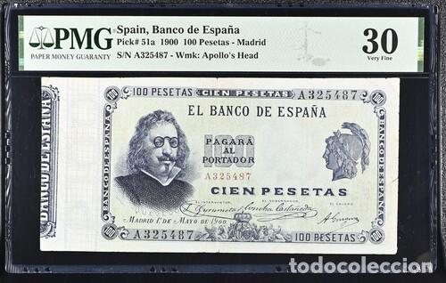 Billetes espa&ntilde;oles: ESPA&Ntilde;A * BILLETE 100 PESETAS 1900 * PMG-30 (IC-1644)