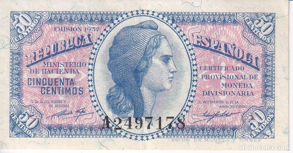 Billets espagnols: BILLETE DE 50 CENTIMOS DEL A&Ntilde;O 1937 SERIE B EN CALIDAD EBC (REPUBLICA ESPA&Ntilde;OLA)