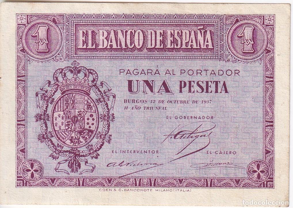 Notas espanholas: BILLETE DE BURGOS DE 1 PESETA DEL 12 DE OCTUBRE DE 1937 SERIE C SIN CIRCULAR (SC)