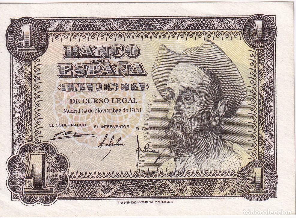 Billetes espa&ntilde;oles: BILLETE DE 1 PESETA DEL A&Ntilde;O 1951 SERIE K EN CALIDAD EBC (EL QUIJOTE)