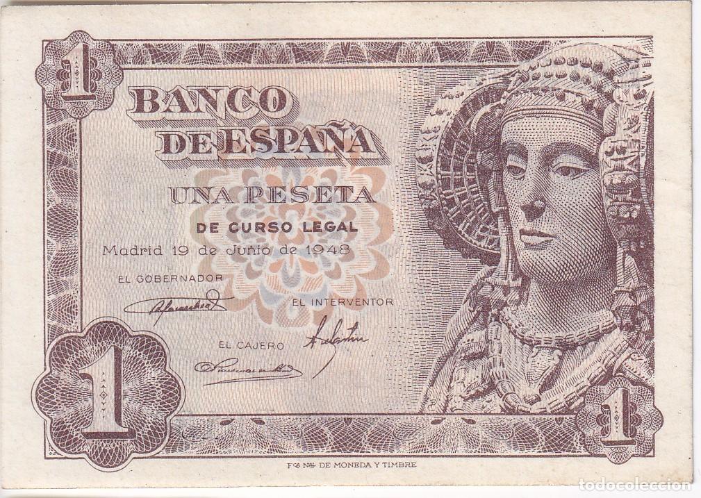 Billets espagnols: BILLETE DE 1 PESETA DEL A&Ntilde;O 1948 DE LA DAMA DE ELCHE SERIE E EN CALIDAD EBC