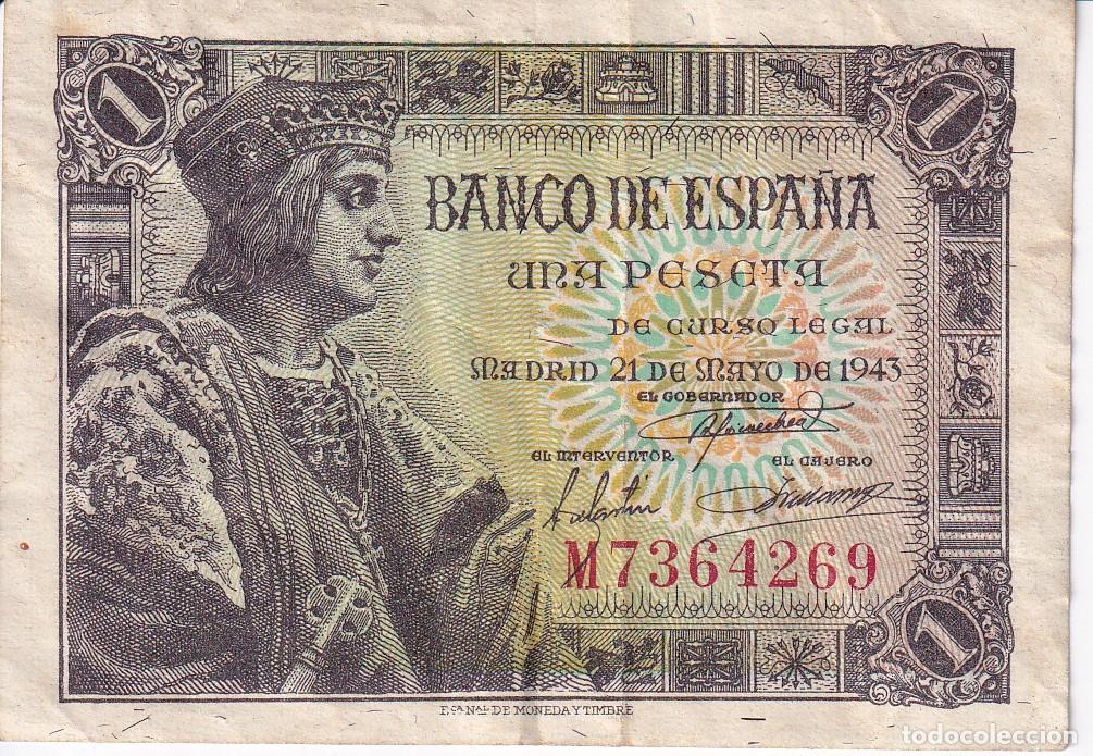 Billets espagnols: BILLETE DE 1 PESETA DEL A&Ntilde;O 1943 DE FERNANDO EL CATOLICO SERIE M