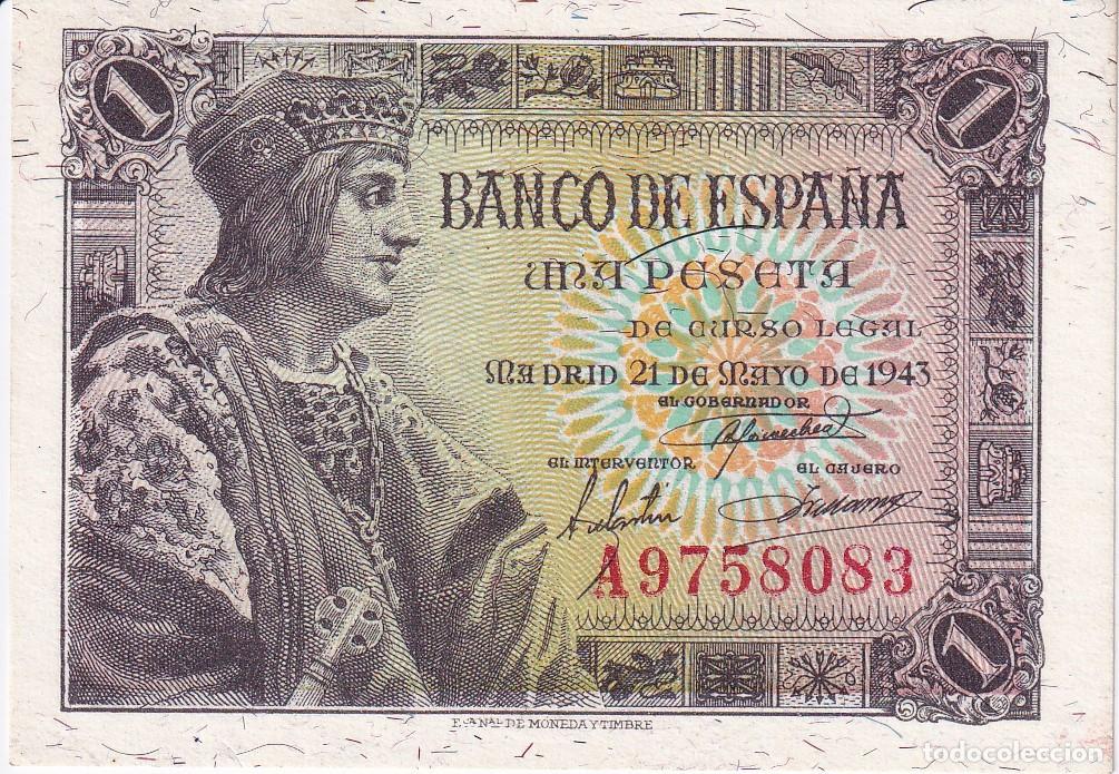 Notas espanholas: BILLETE DE 1 PESETA DEL A&Ntilde;O 1943 SERIE A SIN CIRCULAR (SC) (FERNANDO EL CATOLICO)