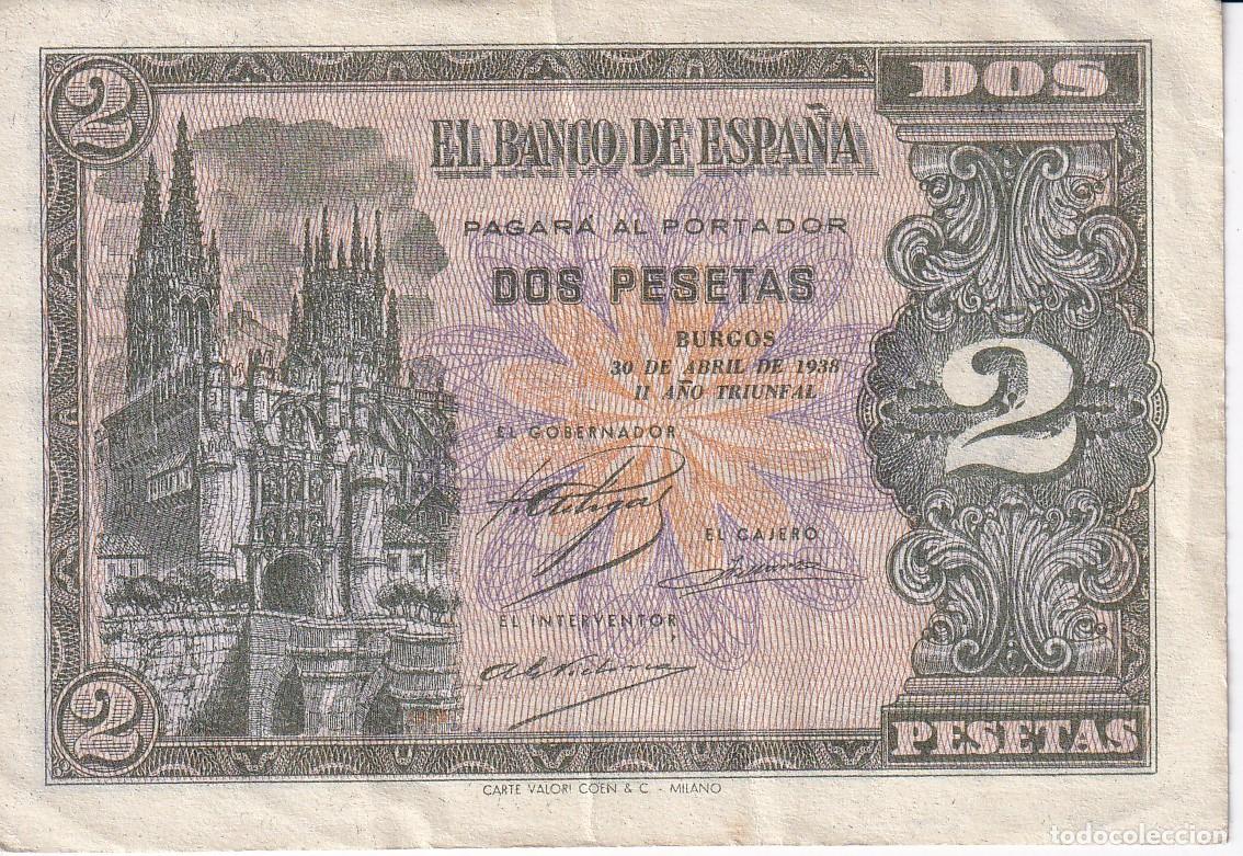 Notas espanholas: BILLETE DE BURGOS DE 2 PESETAS DEL A&Ntilde;O 1938 DE LA SERIE E