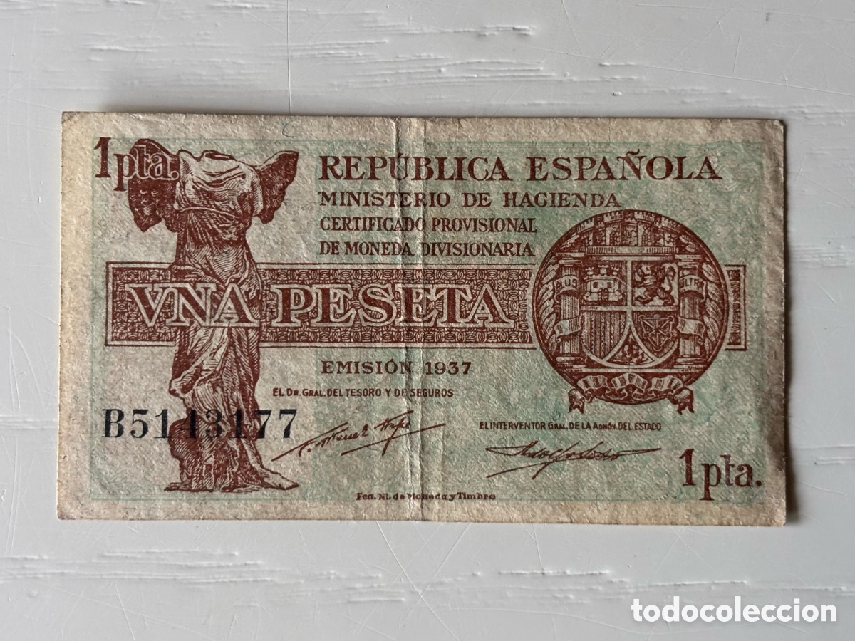 Billetes espa&ntilde;oles: Billete UNA peseta Rep&uacute;blica 1937