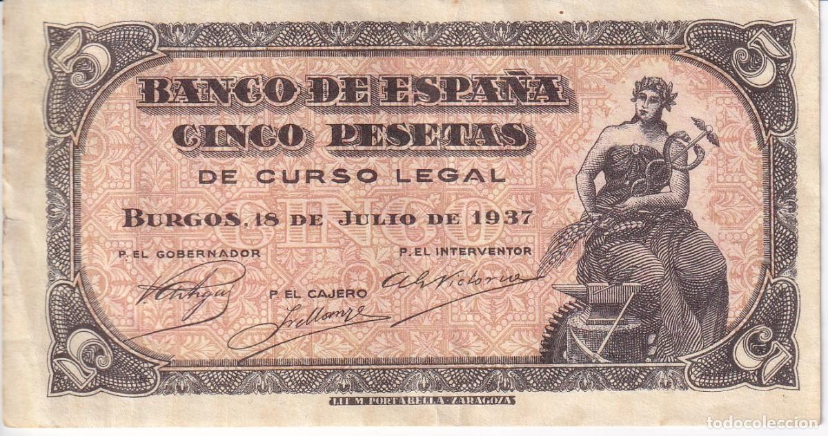 Billetes espa&ntilde;oles: BILLETE DE 5 PTAS DE BURGOS DEL A&Ntilde;O 1937 SERIE C EN BUENA CALIDAD