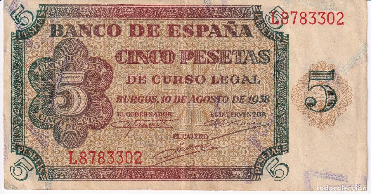 Billets espagnols: BILLETE DE BURGOS DE 5 PESETAS DEL 10 DE AGOSTO DE 1938 SERIE L EN BUENA CALIDAD