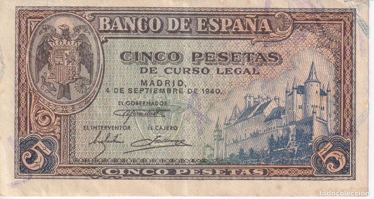 Spanische Banknoten: BILLETE DE 5 PESETAS DEL 4 DE SEPTIEMBRE DE 1940 SERIE A EN BUENA CALIDAD - ALCAZAR (DIFICIL)