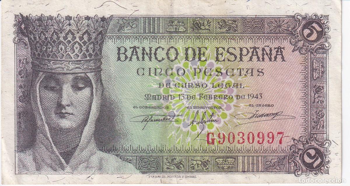 Billets espagnols: BILLETE DE 5 PESETAS DEL A&Ntilde;O 1943 DE ISABEL LA CATOLICA DE LA SERIE G EN CALIDAD EBC