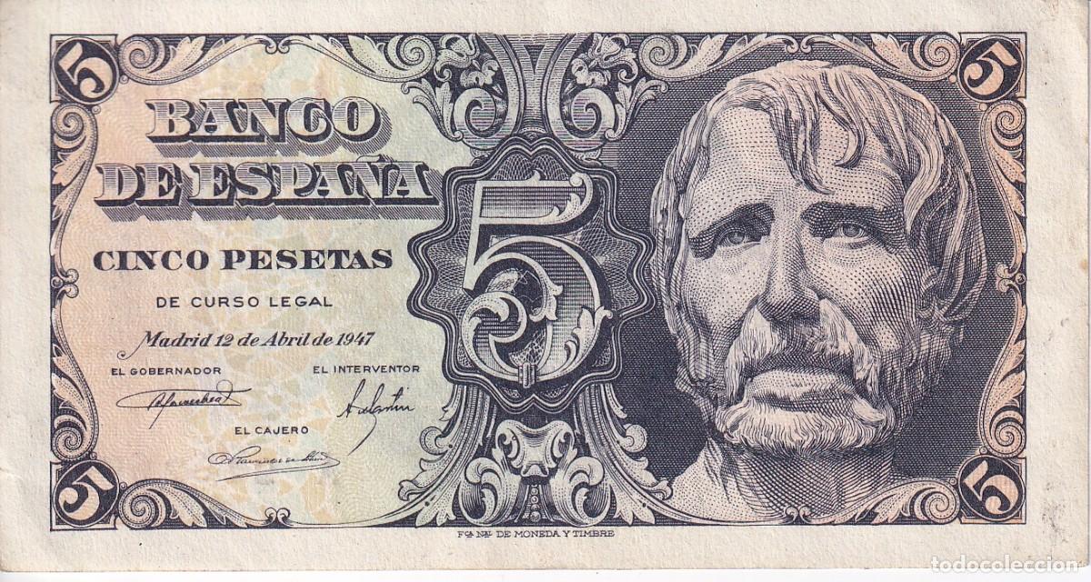 Notas espanholas: BILLETE DE 5 PESETAS DEL A&Ntilde;O 1947 DE SENECA SERIE A EN CALIDAD EBC