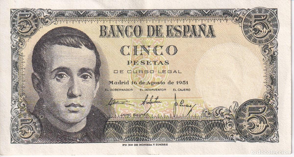 Billets espagnols: BILLETE DE 5 PESETAS DEL 16/08/1951 DE JAUME BALMES SERIE 1C EN CALIDAD EBC