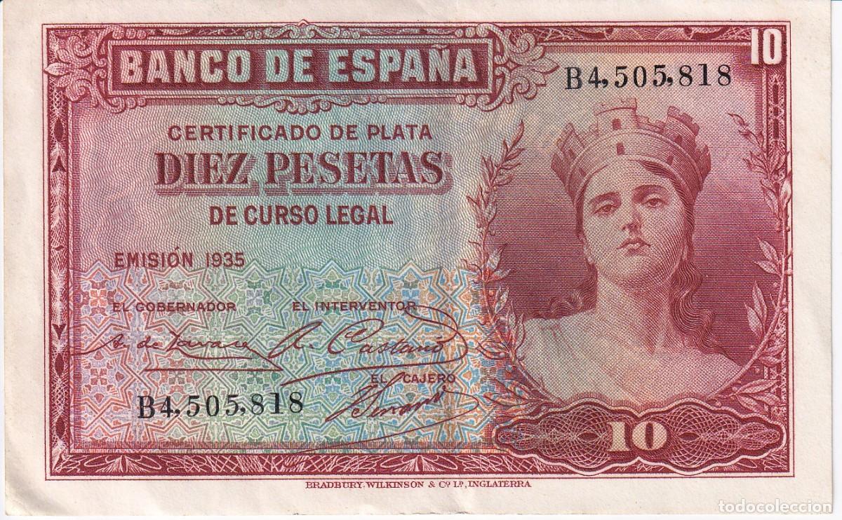 Billets espagnols: BILLETE DE 10 PESETAS DEL A&Ntilde;O 1935 SERIE B EN BUENA CALIDAD (CERTIFICADO DE PLATA)