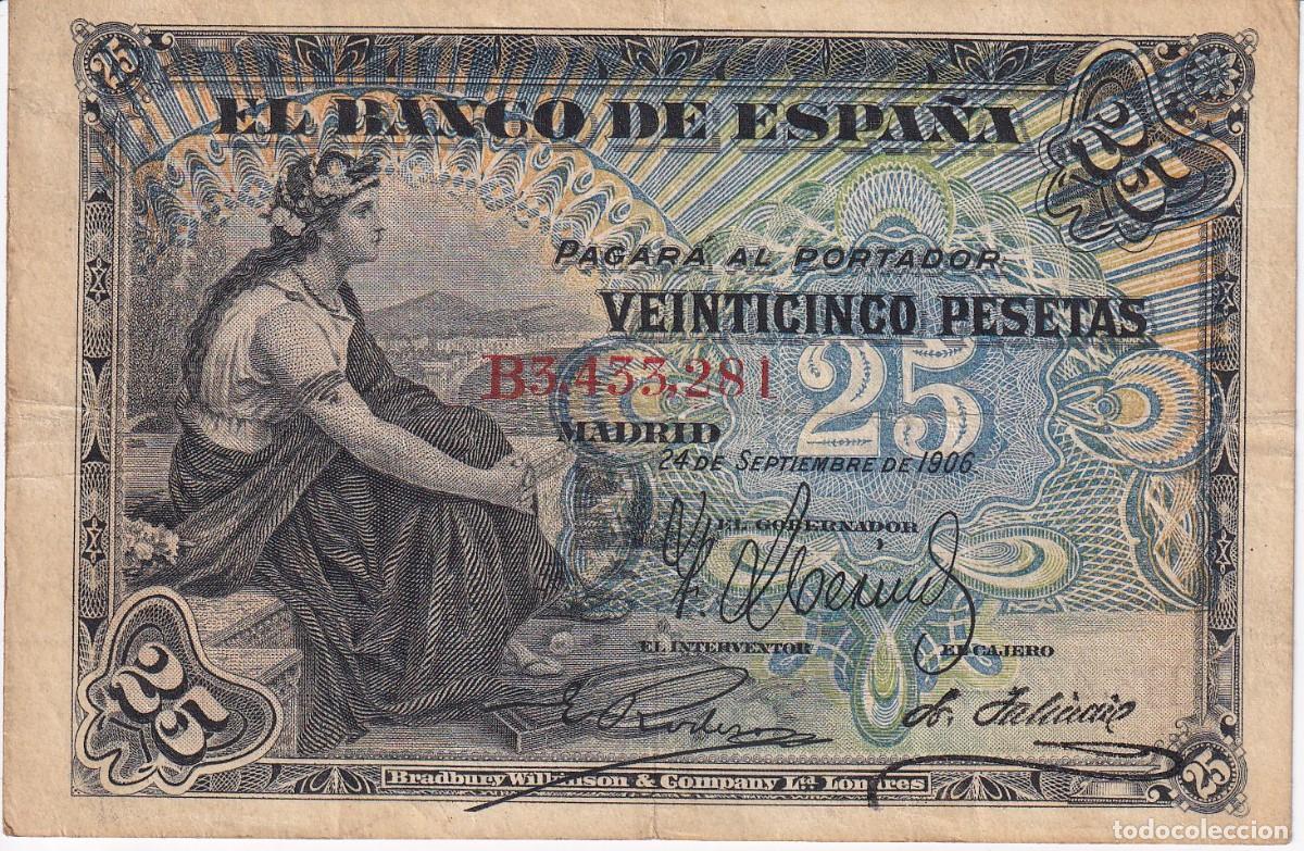 Billetes espa&ntilde;oles: BILLETE DE ESPA&Ntilde;A CLASICO DE 25 PESETAS DEL A&Ntilde;O 1906 SERIE B (RARO)