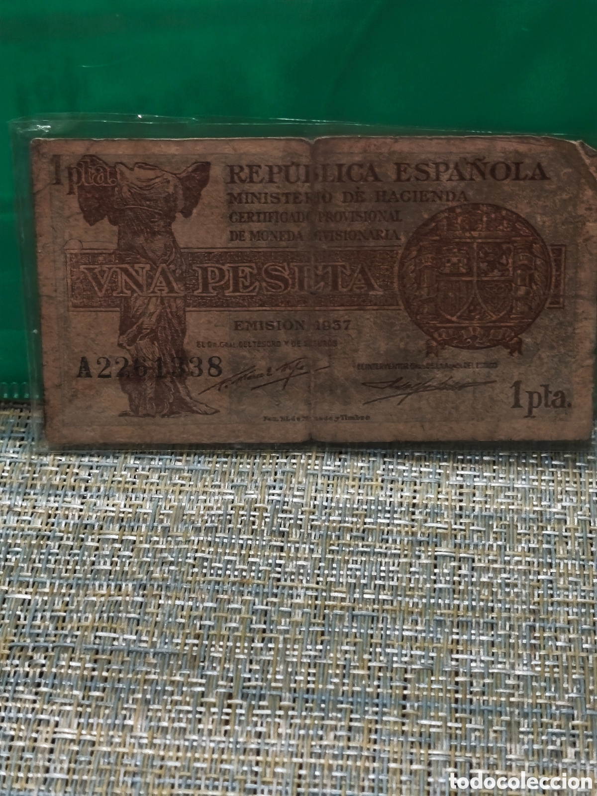 Billets espagnols: Billete circulado de la republica espa&ntilde;ola de 1 pts de 1937 ,bc algo sobado ver im&aacute;genes
