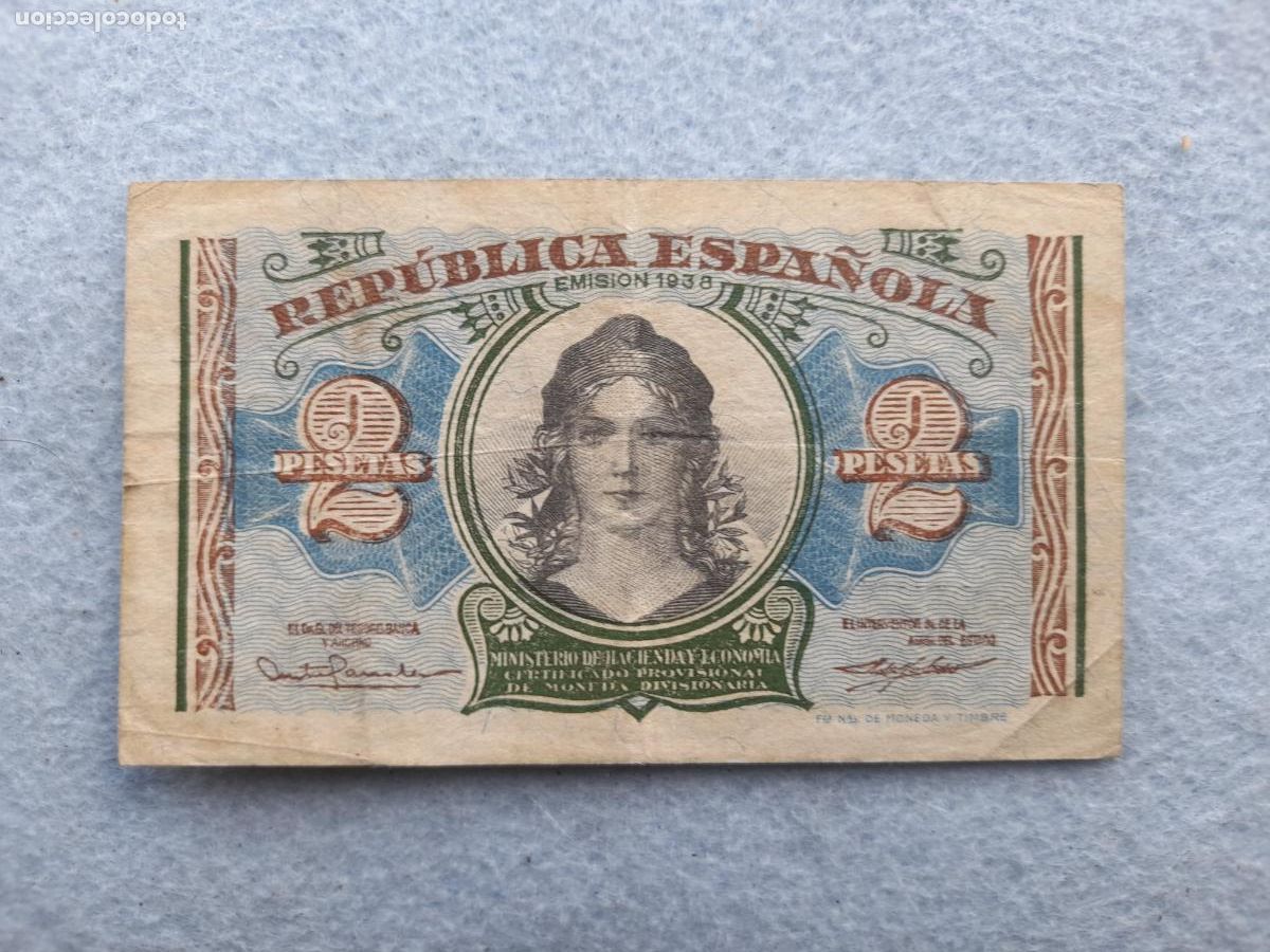 Billetes espa&ntilde;oles: Rep&uacute;blica Espa&ntilde;ola. 2 Pesetas. A&ntilde;o 1938.