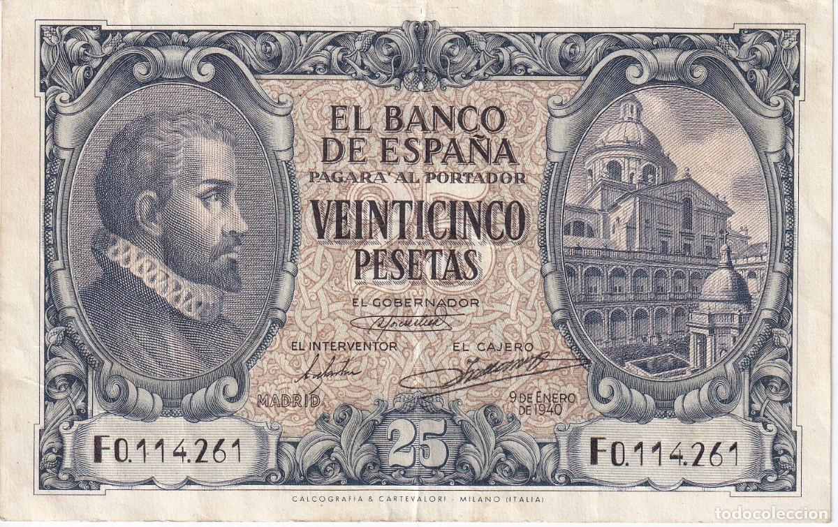 Billets espagnols: BILLETE DE 25 PESETAS DEL A&Ntilde;O 1940 SERIE F EN BUENA CALIDAD - JUAN DE HERRERA (RARO)