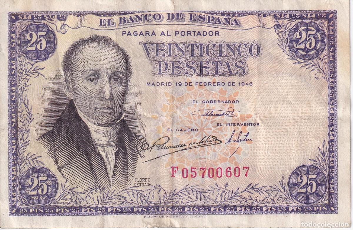 Billets espagnols: BILLETE DE 25 PESETAS DEL A&Ntilde;O 1946 DE FLOREZ ESTRADA SERIE F EN BUENA CALIDAD