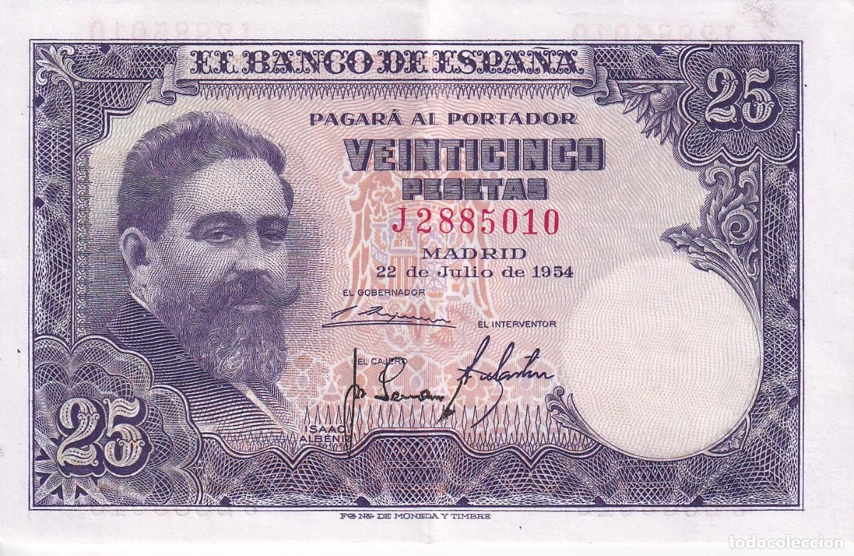 Billets espagnols: BILLETE DE 25 PESETAS DEL A&Ntilde;O 1954 DE ISAAC ALBENIZ SERIE J EN CALIDAD EBC