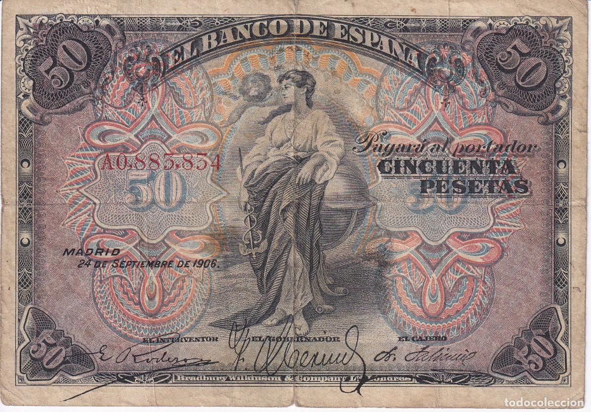 Billets espagnols: BILLETE CLASICO DE 50 PESETAS DEL A&Ntilde;O 1906 DE LA SERIE A