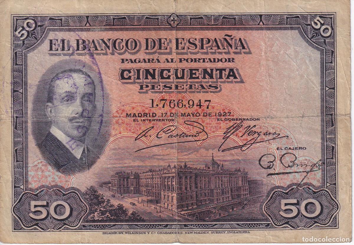 Billets espagnols: BILLETE DE 50 PESETAS DEL A&Ntilde;O 1927 DE ALFONSO XIII CON RESELLO DE LA REPUBLICA ESPA&Ntilde;OLA