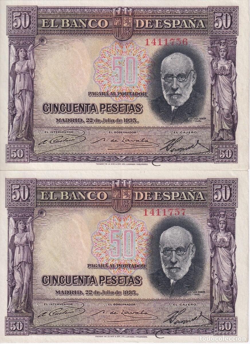 Billets espagnols: PAREJA CORRELATIVA DE 50 PTAS DEL A&Ntilde;O 1935 DE RAMON Y CAJAL EN CALIDAD EBC