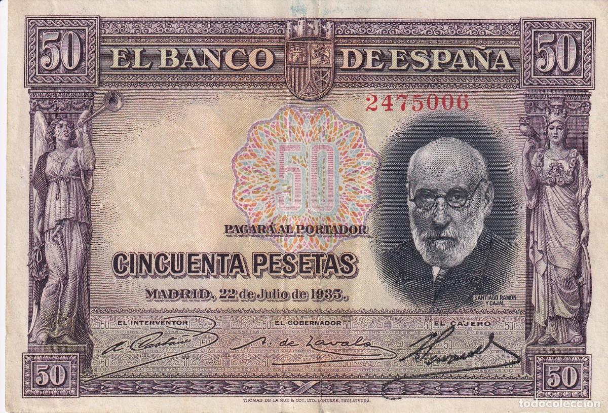 Billetes espa&ntilde;oles: BILLETE DE 50 PESETAS DEL A&Ntilde;O 1935 DE SANTIAGO RAMON Y CAJAL EN BUENA CALIDAD