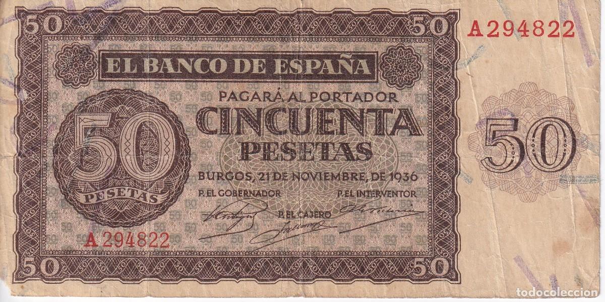 Billets espagnols: BILLETE DE BURGOS DE 50 PESETAS DEL A&Ntilde;O 1936 DE LA SERIE A